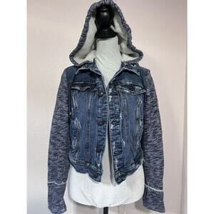 Free People Jean Jacket Hoodie Casual Grunge Cotton Fall Indie Distressed XS